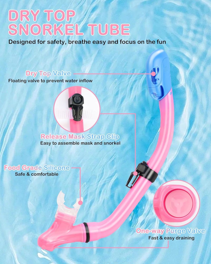 FosDero Kids Snorkel Set Mask Fins-Panoramic Snorkel Mask+Dry Top Snorkel+Adjustable Swim Fins+Mesh Bag+Earplugs for Boys Girls, Junior Snorkeling Gear for Kids Ages 5-14 - Image 4